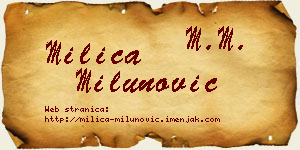 Milica Milunović vizit kartica